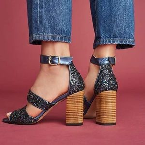 Anthropology Blue Sparkle Heels NEW